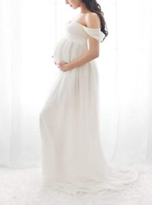 Off Shoulder Chiffon Gown Close Front Maternity Dress for photoshoot
